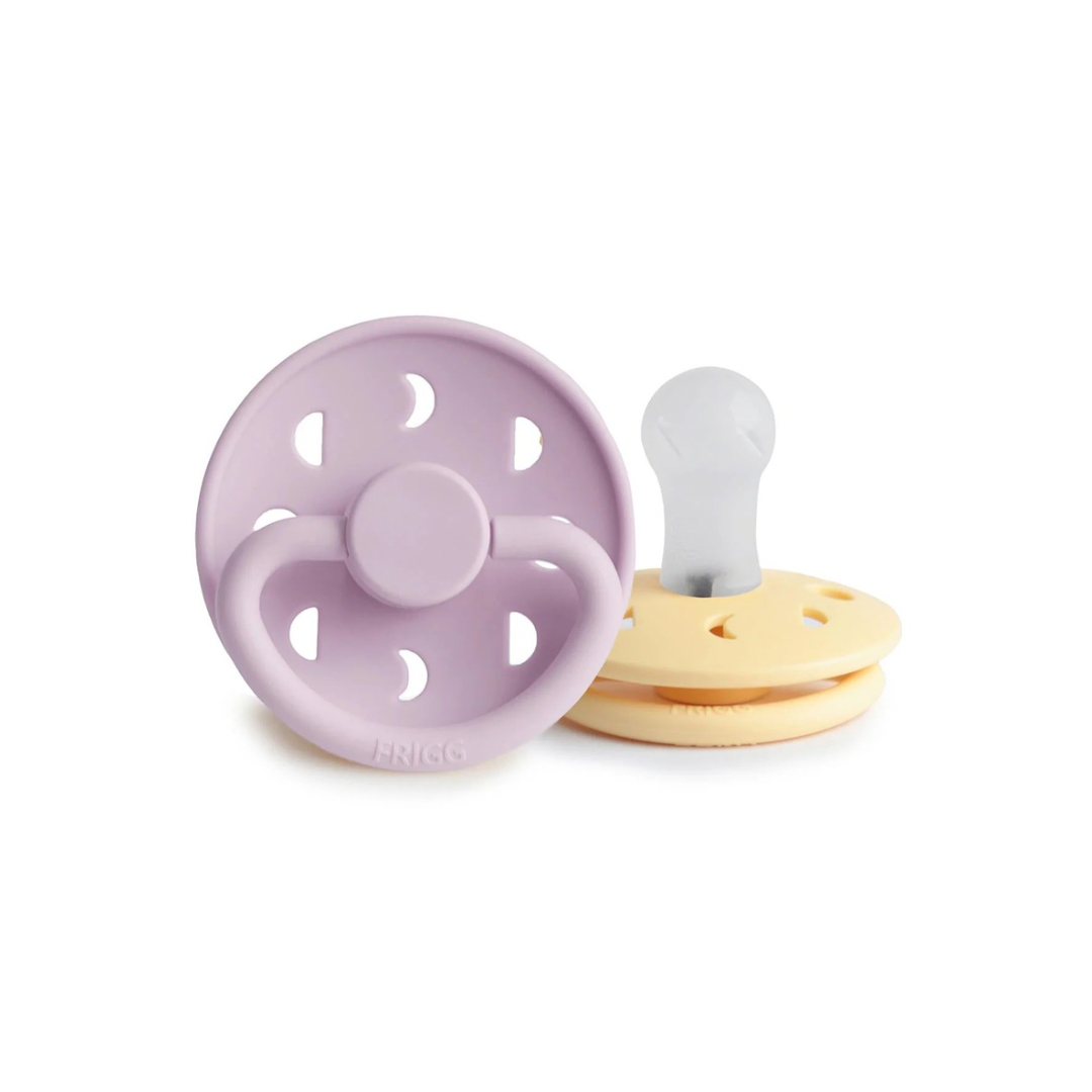 Moon Pacifier 2 Pack | Silicone | Soft Lilac + Pale Daffodil