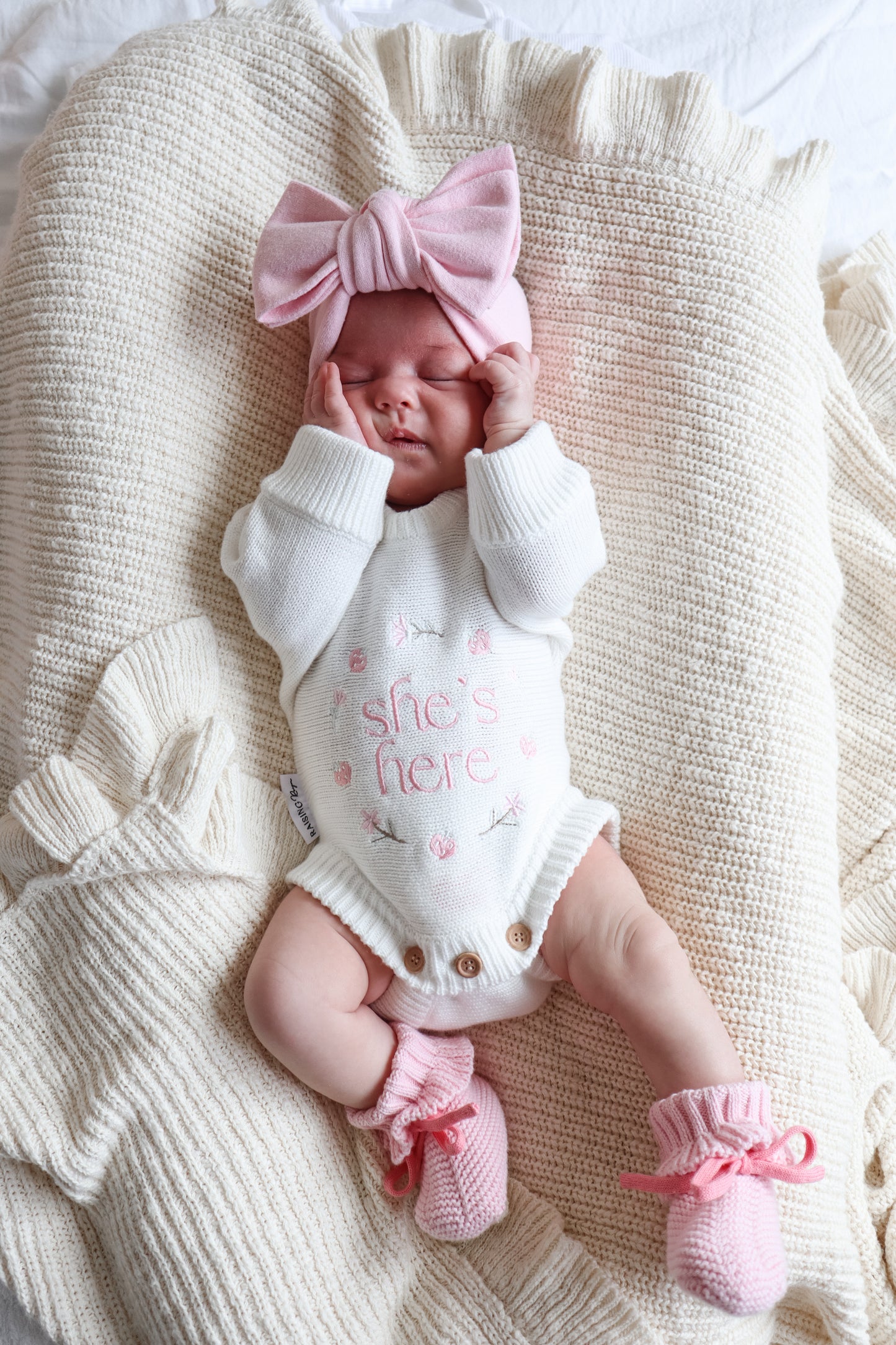 She’s Here Announcement Romper | Strawberry Sundae  | Milk