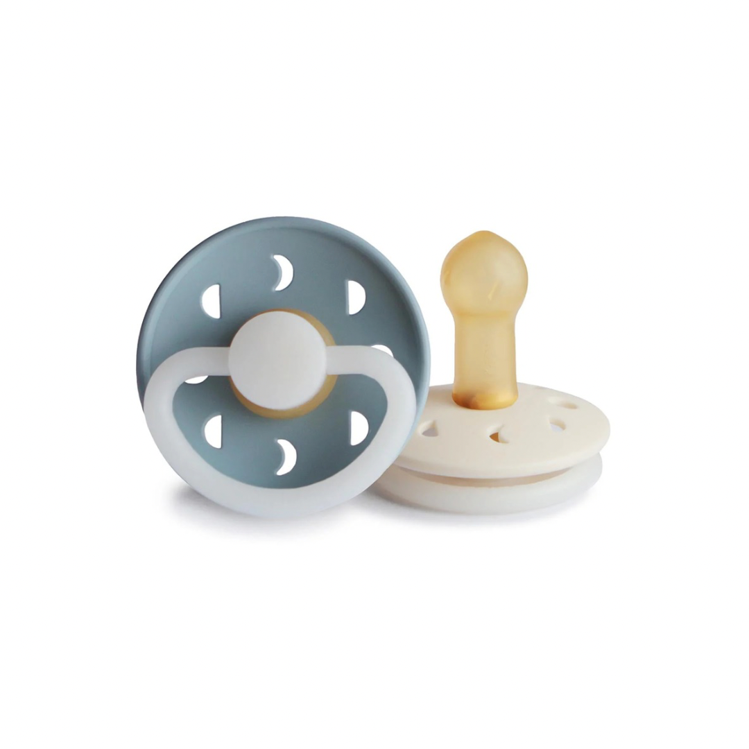 Night Moon Pacifier 2 Pack | Latex | Stone Blue + Cream