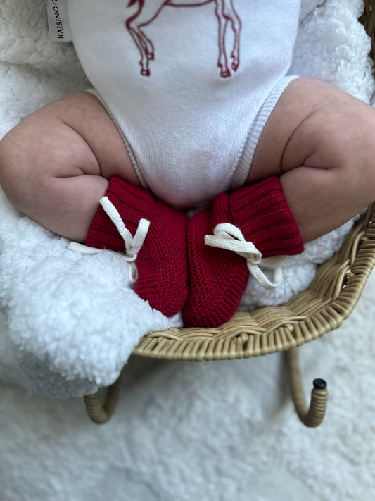 Booties | Christmas Red + Snow Ties