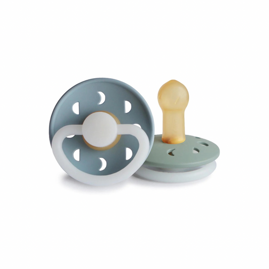 Night Moon Pacifier 2 Pack | Latex | Stone Blue + Sage