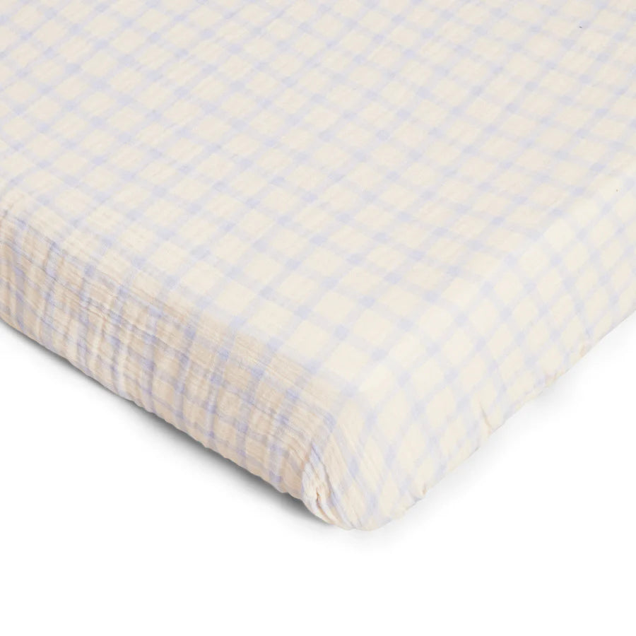 Sky Blue Gingham Muslin Single Fitted Sheet | 90x200 | Garbo & Friends