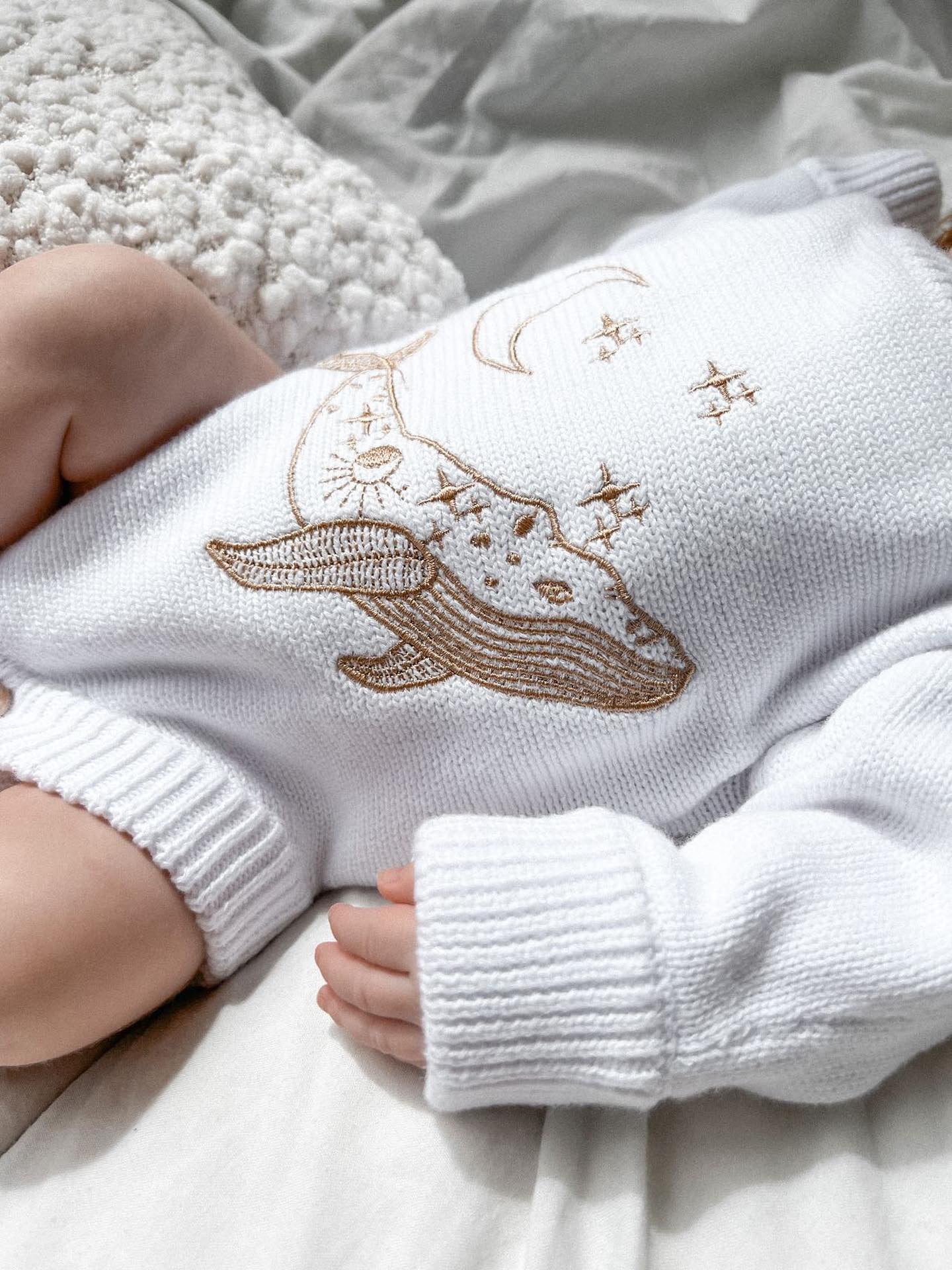 Cove Romper | Coconut with Champagne Embroidery