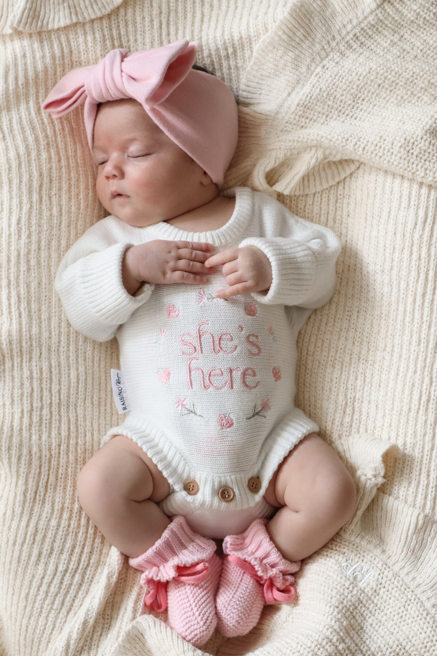 She’s Here Announcement Romper | Strawberry Sundae  | Milk