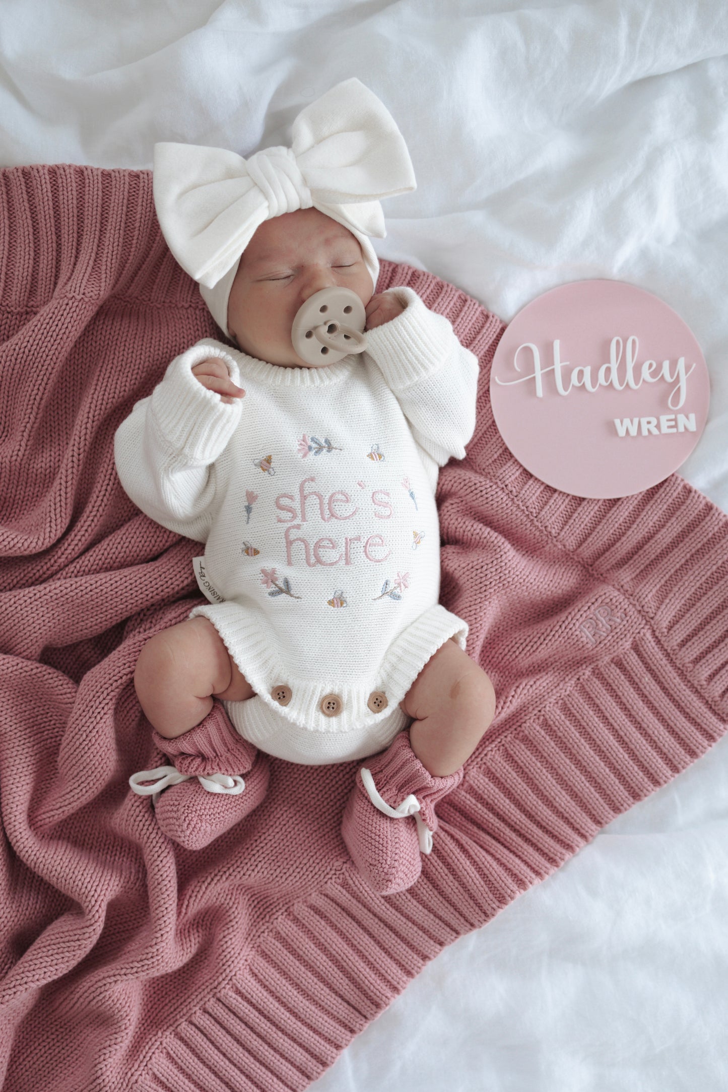 NOVEMBER PREORDER | She’s Here Announcement Romper | Honey Blossom  | Milk