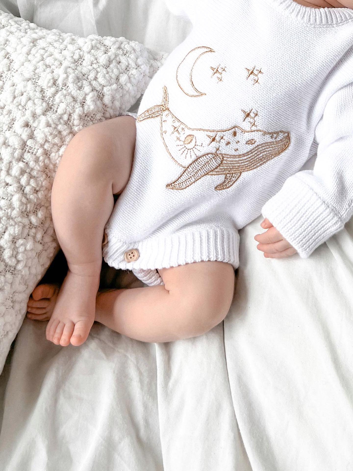 Cove Romper | Coconut with Champagne Embroidery